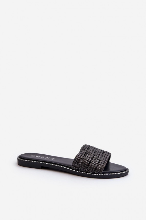 Women's Sandals with Woven Strap on Flat Heel Black Radians