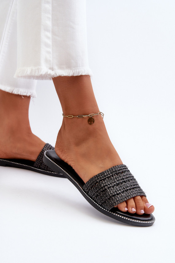 Women's Sandals with Woven Strap on Flat Heel Black Radians