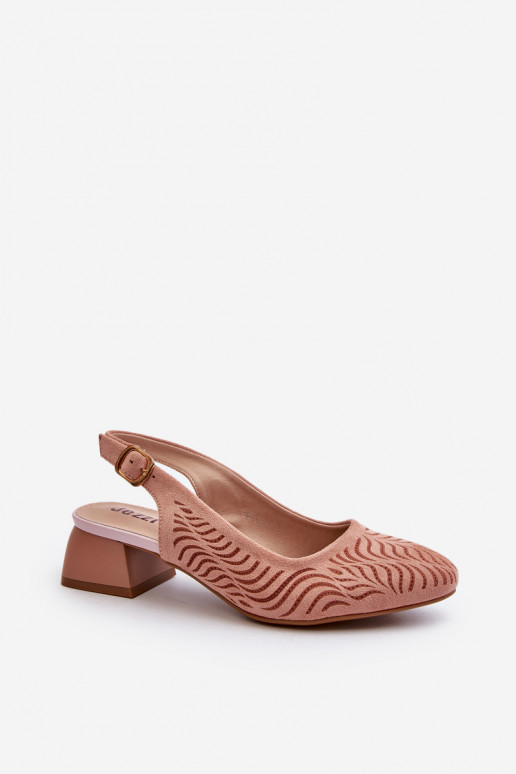 Pink Block Heel Court Shoes Gemifa