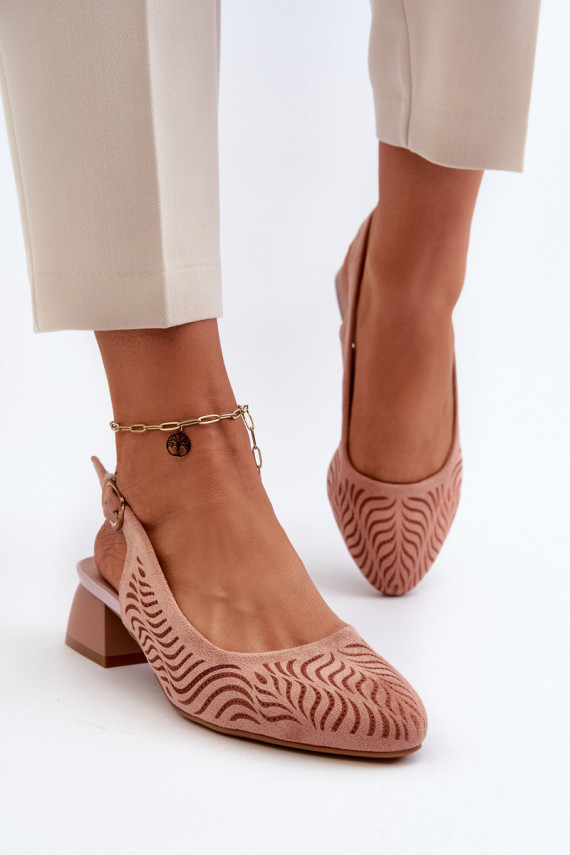 Pink Block Heel Court Shoes Gemifa
