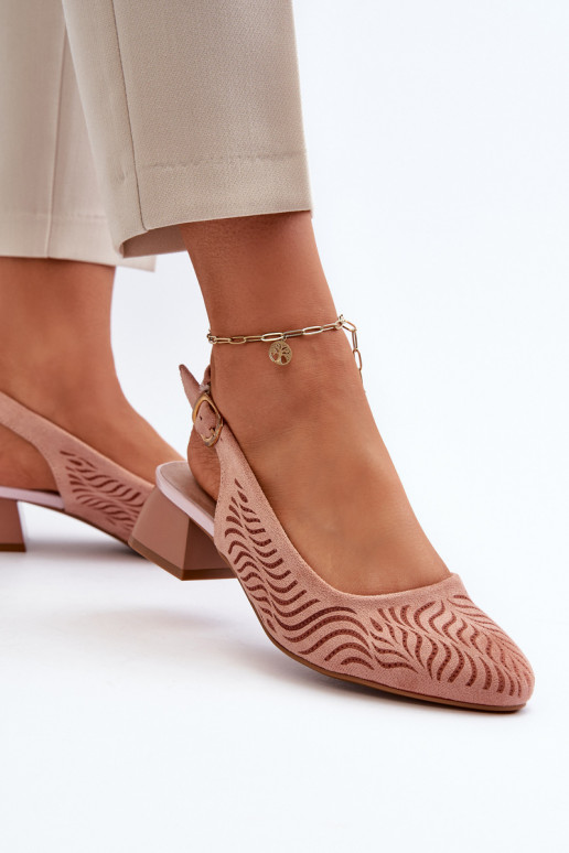Pink Block Heel Court Shoes Gemifa
