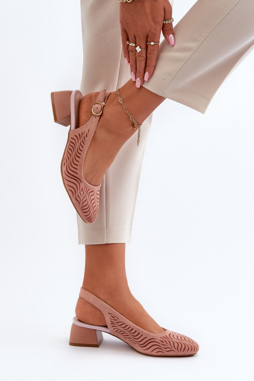 Pink Block Heel Court Shoes Gemifa