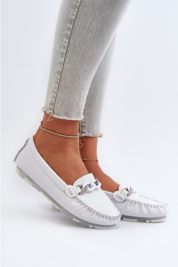 White Women's Leather Moccasins With Decoration S.Barski LR339 2