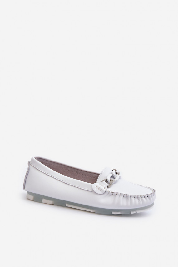 White Women's Leather Moccasins With Decoration S.Barski LR339