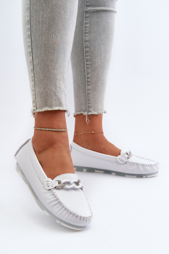 White Women's Leather Moccasins With Decoration S.Barski LR339