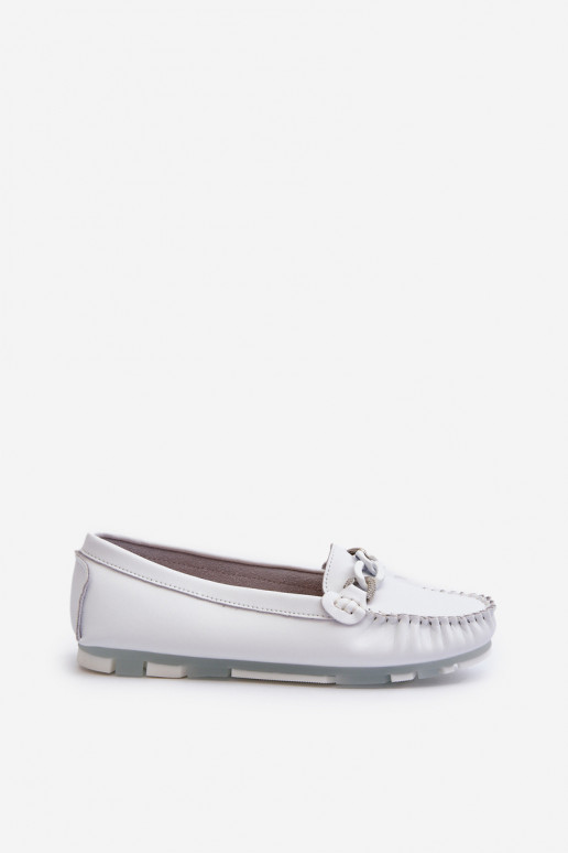White Women's Leather Moccasins With Decoration S.Barski LR339