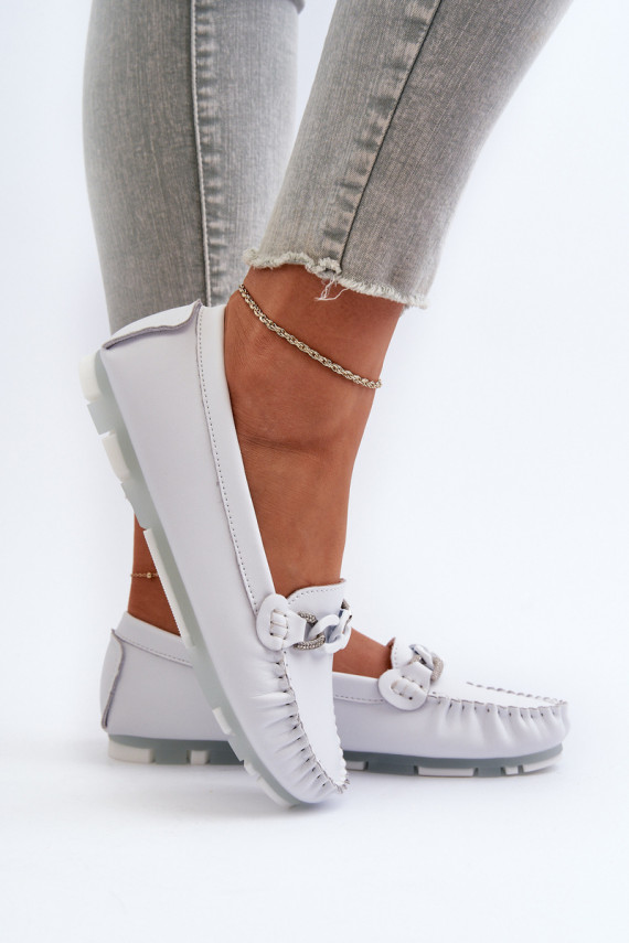 White Women's Leather Moccasins With Decoration S.Barski LR339