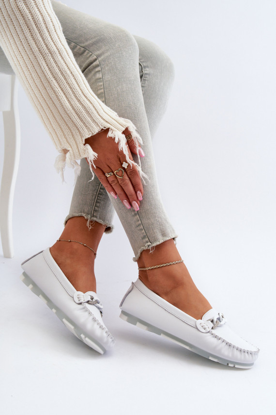 White Women's Leather Moccasins With Decoration S.Barski LR339