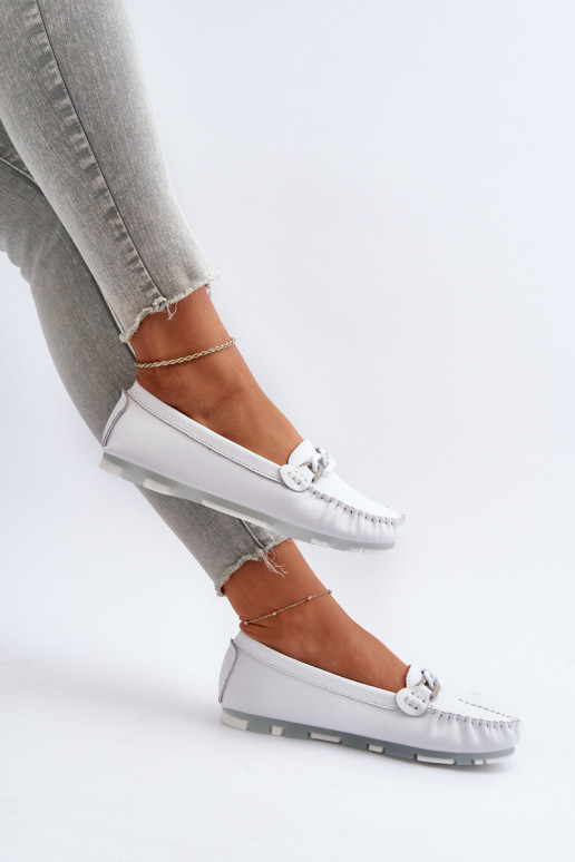 White Women's Leather Moccasins With Decoration S.Barski LR339