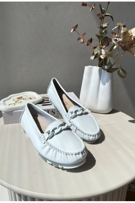 White Women's Leather Moccasins With Decoration S.Barski LR339