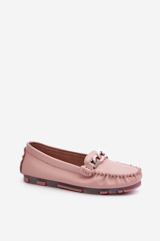 Women's Leather Moccasins with Pink Ornament S.Barski LR339