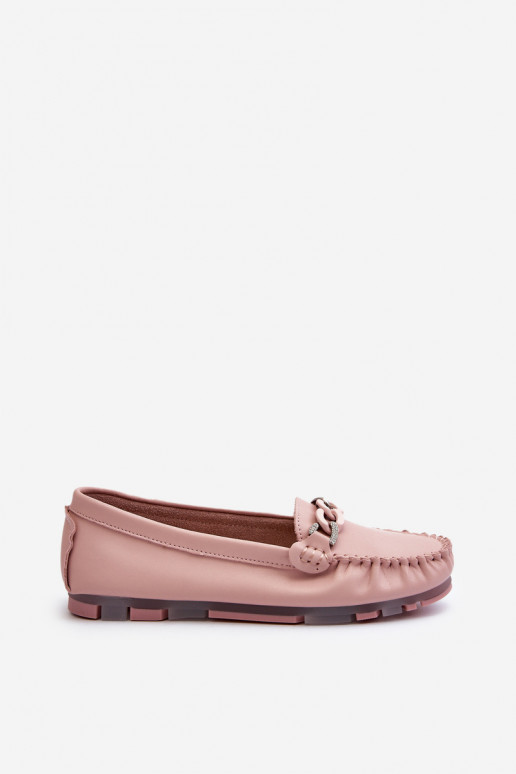 Women's Leather Moccasins with Pink Ornament S.Barski LR339