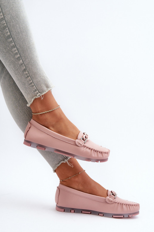 Women's Leather Moccasins with Pink Ornament S.Barski LR339