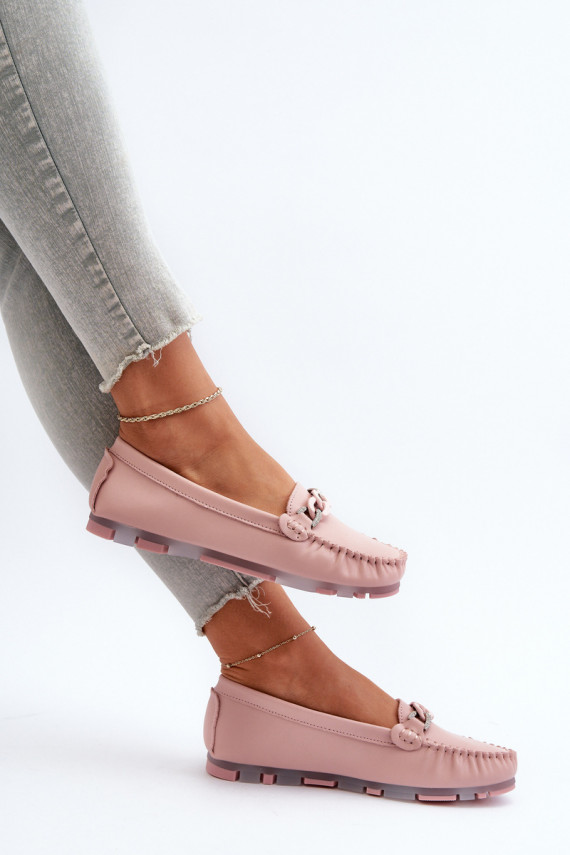 Women's Leather Moccasins with Pink Ornament S.Barski LR339