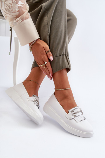 Light Women's Leather Moccasins on Platform White S.Barski LR590 2