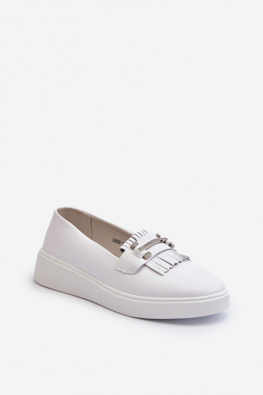 Light Women's Leather Moccasins on Platform White S.Barski LR590