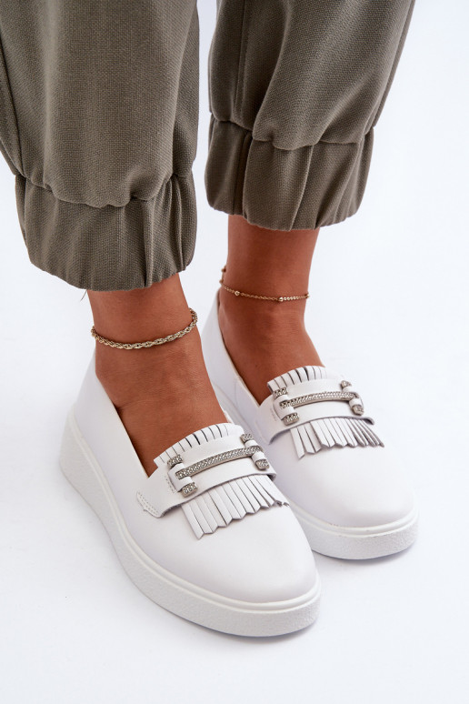 Light Women's Leather Moccasins on Platform White S.Barski LR590