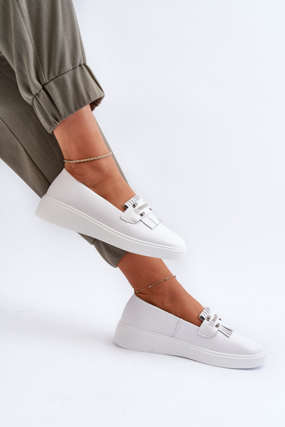 Light Women's Leather Moccasins on Platform White S.Barski LR590