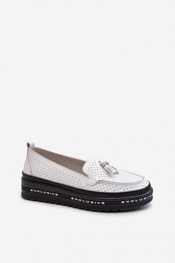 White Women's Leather Platform Moccasins Assetnima
