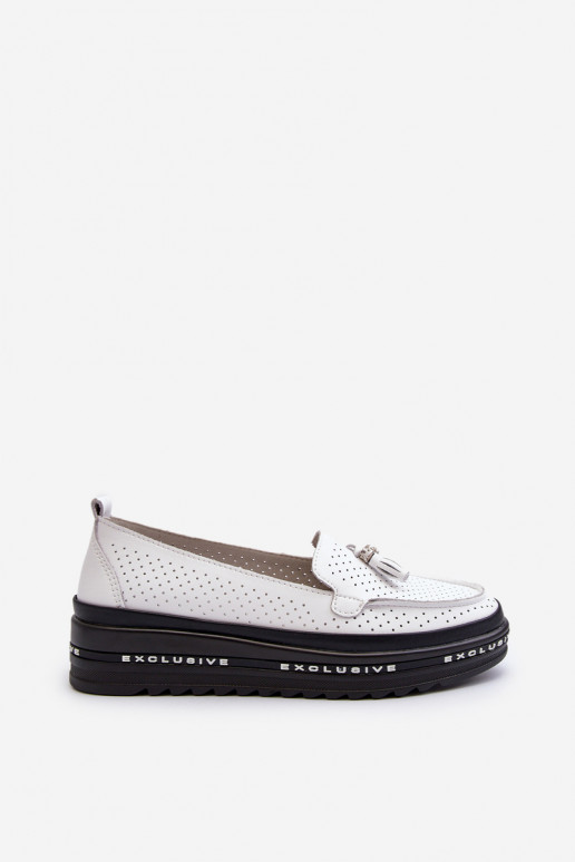 White Women's Leather Platform Moccasins Assetnima