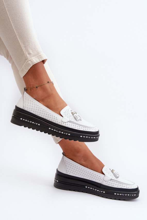 White Women's Leather Platform Moccasins Assetnima