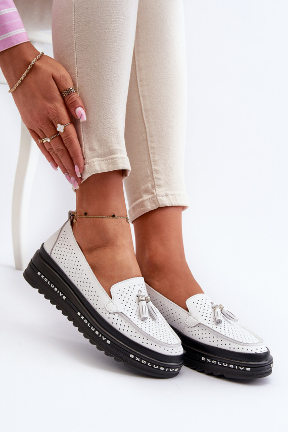 White Women's Leather Platform Moccasins Assetnima