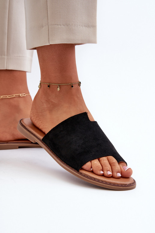 Women's Suede Flip-Flop Sandals Black Amite