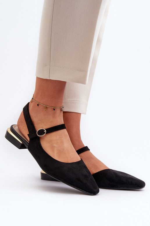 Women's ballet flats with low heel and open back Sergio Leone SK831 Black