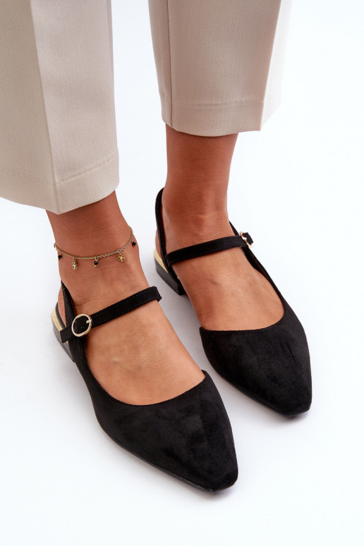 Women's ballet flats with low heel and open back Sergio Leone SK831 Black
