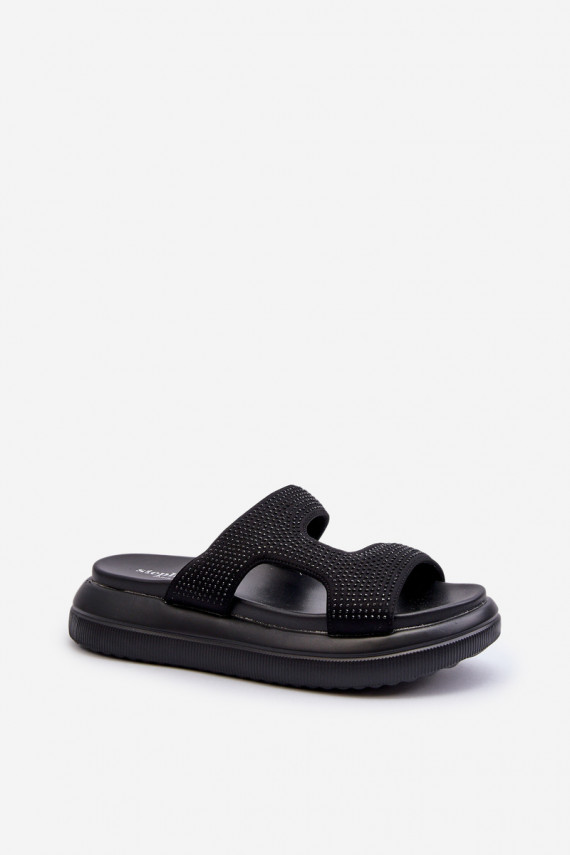 Black Platform Women's Embellished Slippers Jestella