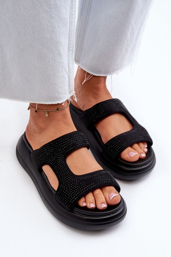 Black Platform Women's Embellished Slippers Jestella