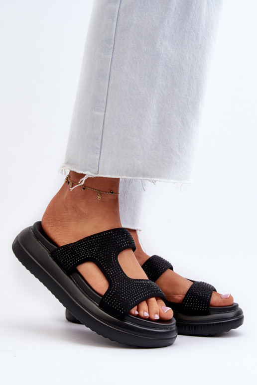 Black Platform Women's Embellished Slippers Jestella