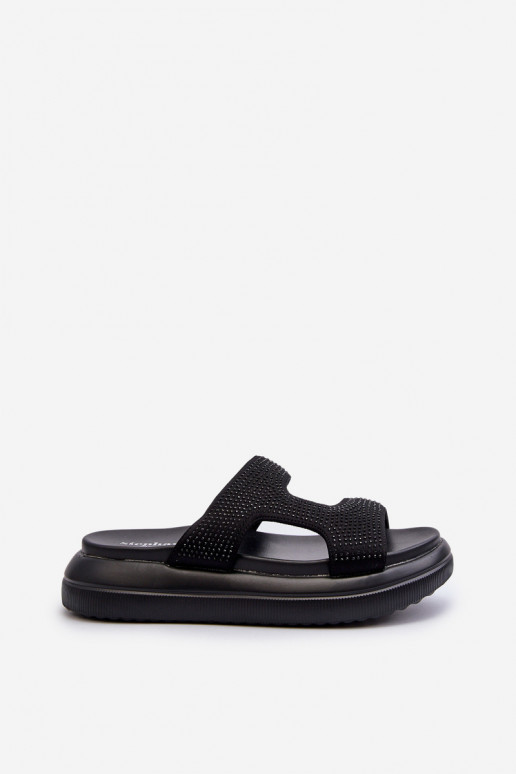 Black Platform Women's Embellished Slippers Jestella