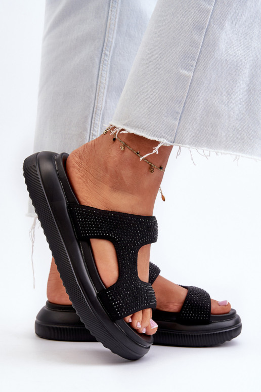 Black Platform Women's Embellished Slippers Jestella