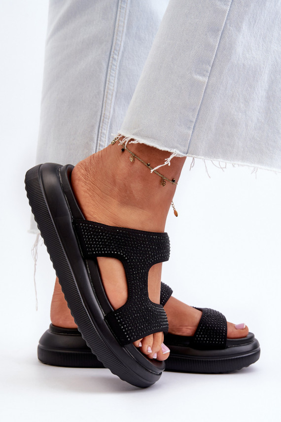 Black Platform Women's Embellished Slippers Jestella