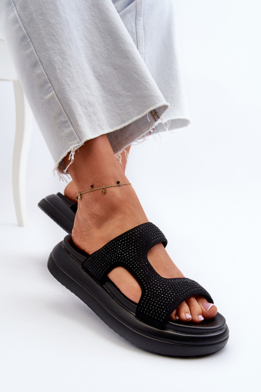 Black Platform Women's Embellished Slippers Jestella