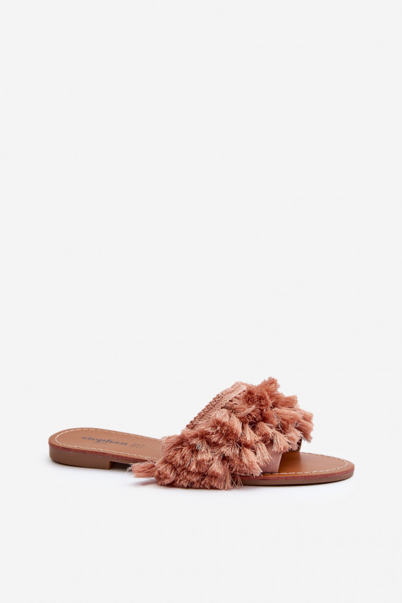 Flat Women's Slippers with Tassels Dirty Pink Rialle