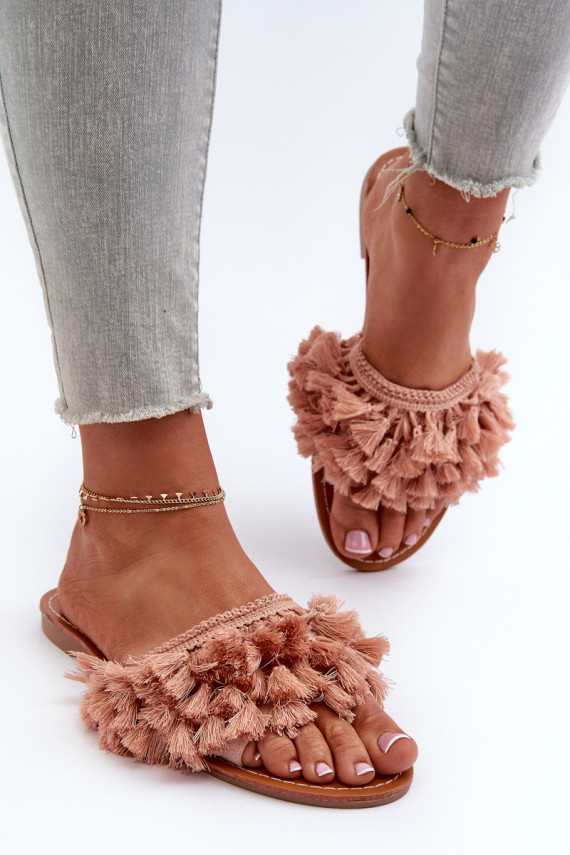 Flat Women's Slippers with Tassels Dirty Pink Rialle