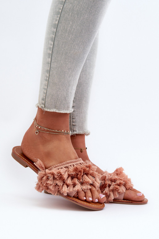 Flat Women's Slippers with Tassels Dirty Pink Rialle
