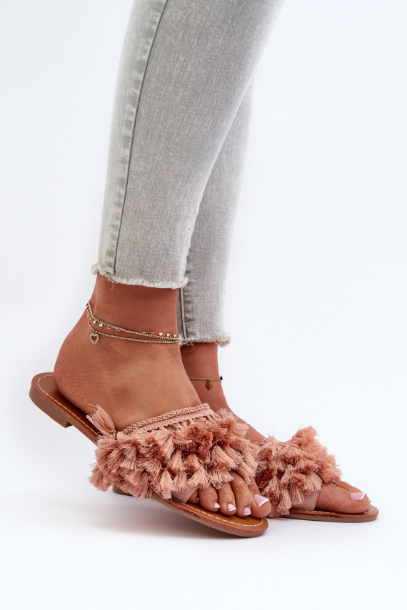 Flat Women's Slippers with Tassels Dirty Pink Rialle