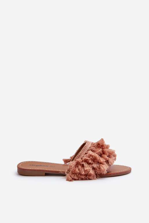 Flat Women's Slippers with Tassels Dirty Pink Rialle