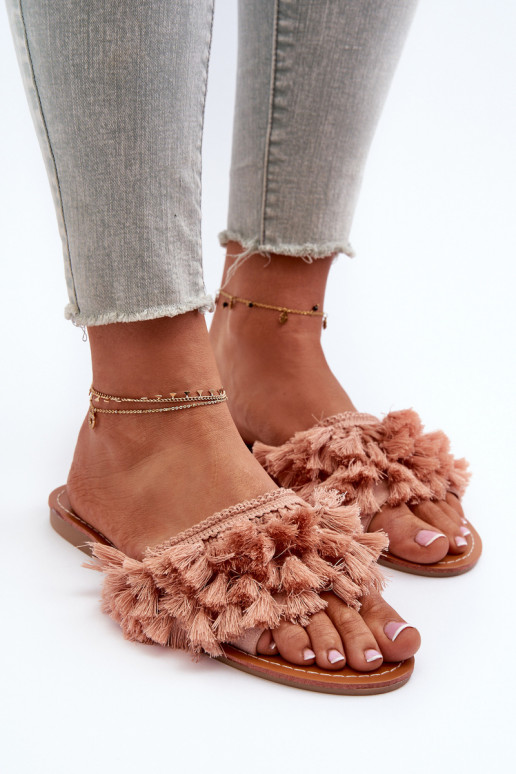 Flat Women's Slippers with Tassels Dirty Pink Rialle