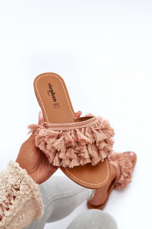 Flat Women's Slippers with Tassels Dirty Pink Rialle