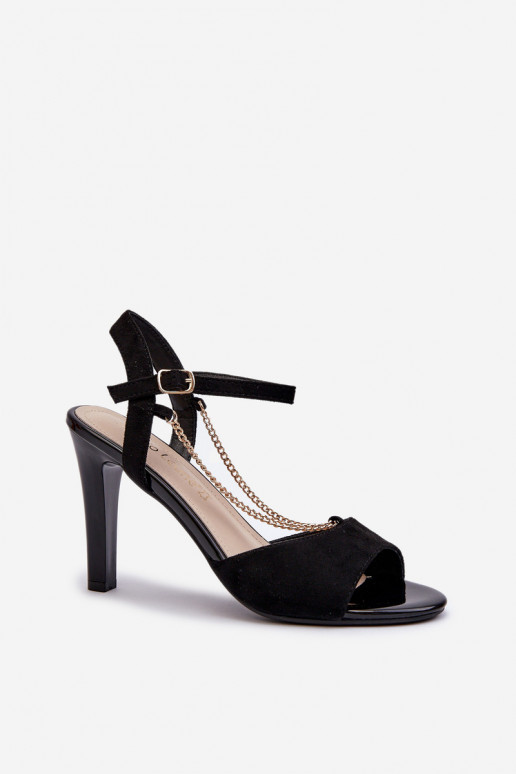 Women's High Heel Eco Suede Sandals with Chain Sergio Leone SK925 Black