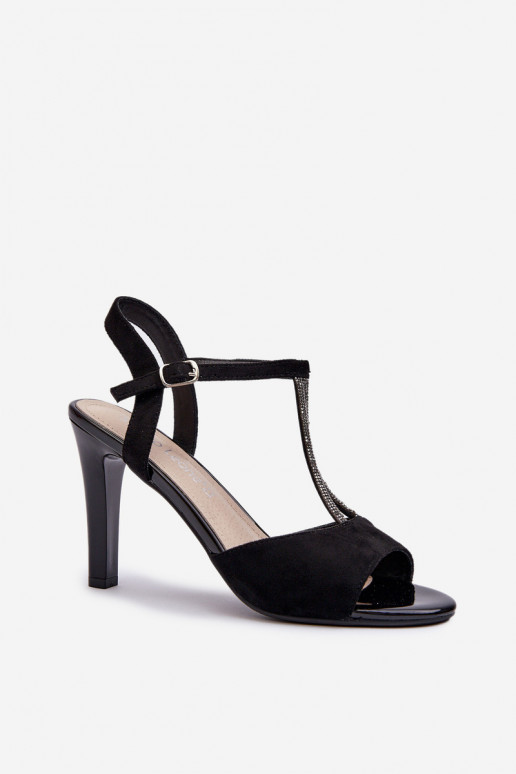 Women's High Heel Sandals with Embellished Straps Sergio Leone SK924 Black