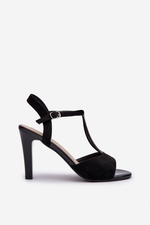 Women's High Heel Sandals with Embellished Straps Sergio Leone SK924 Black
