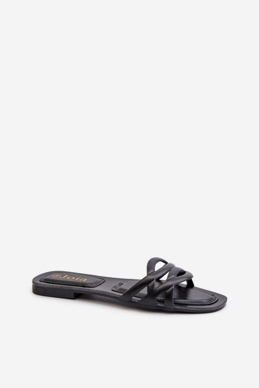 Women's Eco Leather Flat Heel Black Sandals Moldela