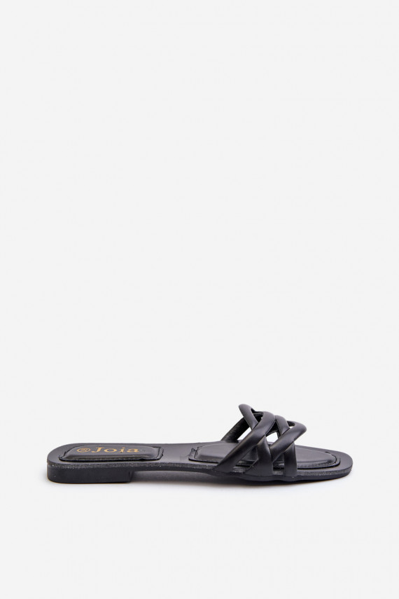 Women's Eco Leather Flat Heel Black Sandals Moldela