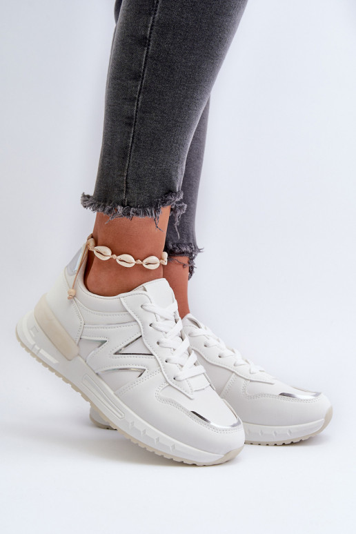 Women's White Faux Leather Sneakers Kaimans