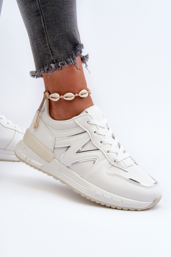 Women's White Faux Leather Sneakers Kaimans